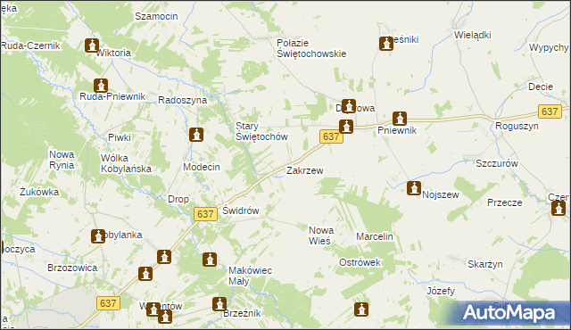 mapa Zakrzew gmina Korytnica, Zakrzew gmina Korytnica na mapie Targeo