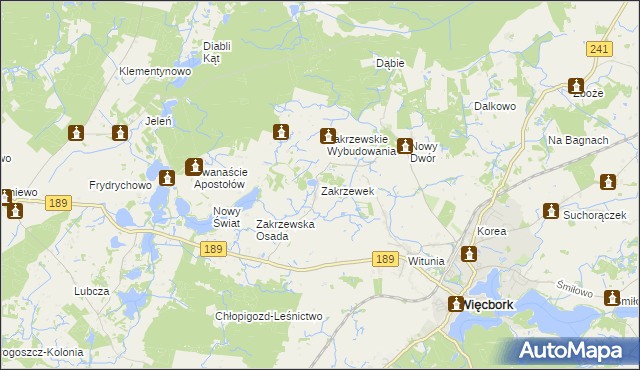 mapa Zakrzewek gmina Więcbork, Zakrzewek gmina Więcbork na mapie Targeo