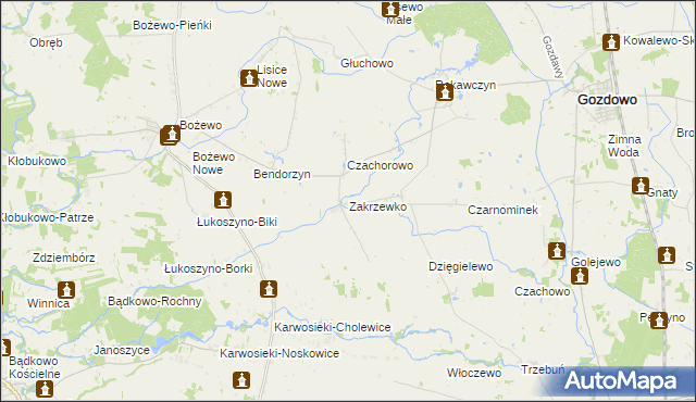 mapa Zakrzewko gmina Gozdowo, Zakrzewko gmina Gozdowo na mapie Targeo