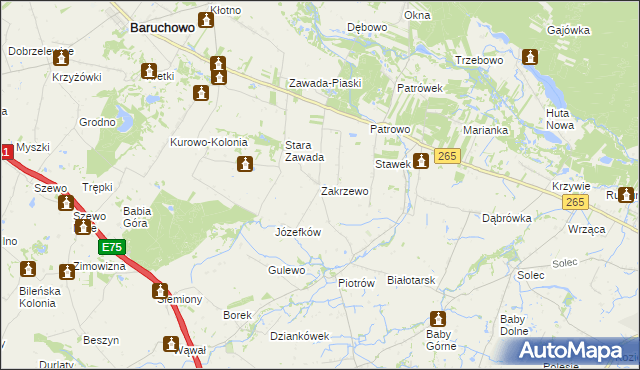 mapa Zakrzewo gmina Baruchowo, Zakrzewo gmina Baruchowo na mapie Targeo