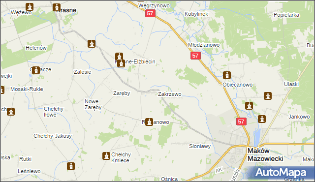 mapa Zakrzewo gmina Karniewo, Zakrzewo gmina Karniewo na mapie Targeo