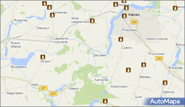 mapa Zakrzewo gmina Kłecko, Zakrzewo gmina Kłecko na mapie Targeo