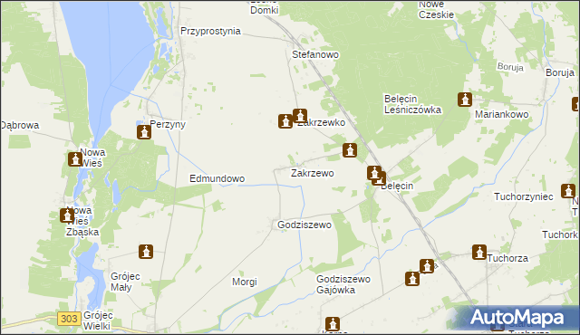 mapa Zakrzewo gmina Siedlec, Zakrzewo gmina Siedlec na mapie Targeo