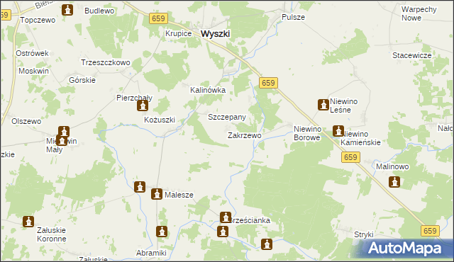 mapa Zakrzewo gmina Wyszki, Zakrzewo gmina Wyszki na mapie Targeo