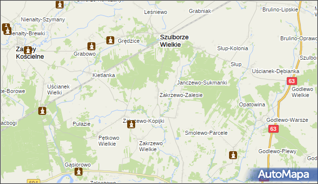 mapa Zakrzewo-Zalesie, Zakrzewo-Zalesie na mapie Targeo