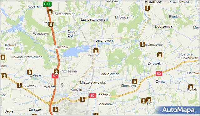 mapa Zakrzewska Wola gmina Grójec, Zakrzewska Wola gmina Grójec na mapie Targeo