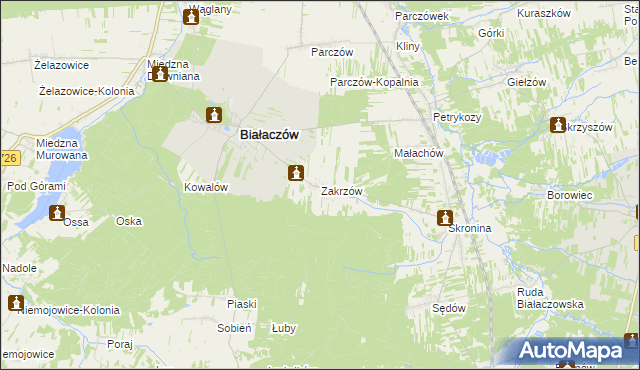 mapa Zakrzów gmina Białaczów, Zakrzów gmina Białaczów na mapie Targeo