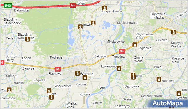 mapa Zakrzów gmina Wojnicz, Zakrzów gmina Wojnicz na mapie Targeo