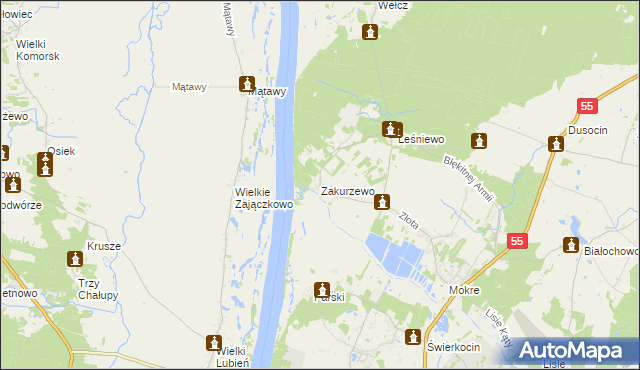 mapa Zakurzewo gmina Grudziądz, Zakurzewo gmina Grudziądz na mapie Targeo