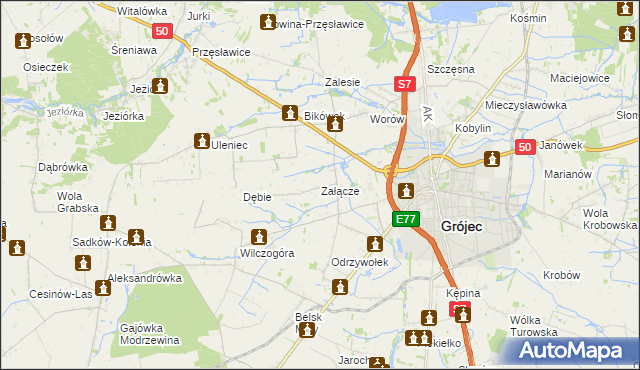 mapa Załącze gmina Grójec, Załącze gmina Grójec na mapie Targeo