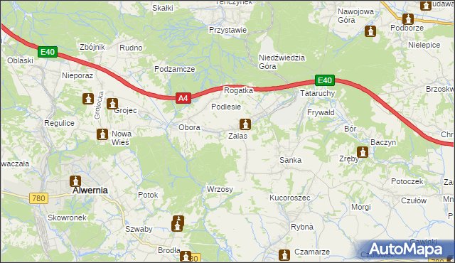 mapa Zalas gmina Krzeszowice, Zalas gmina Krzeszowice na mapie Targeo