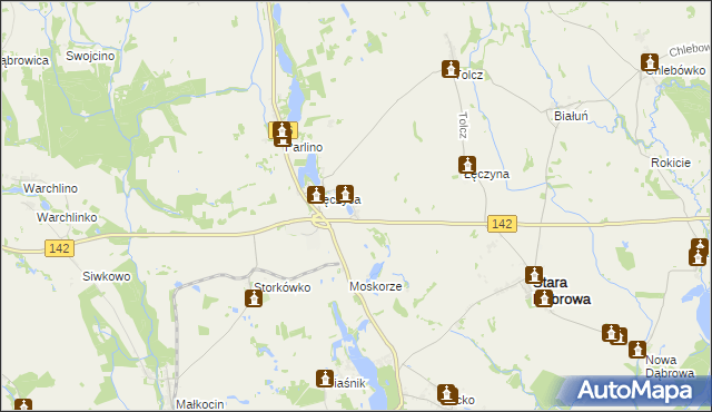 mapa Załęcze gmina Stara Dąbrowa, Załęcze gmina Stara Dąbrowa na mapie Targeo