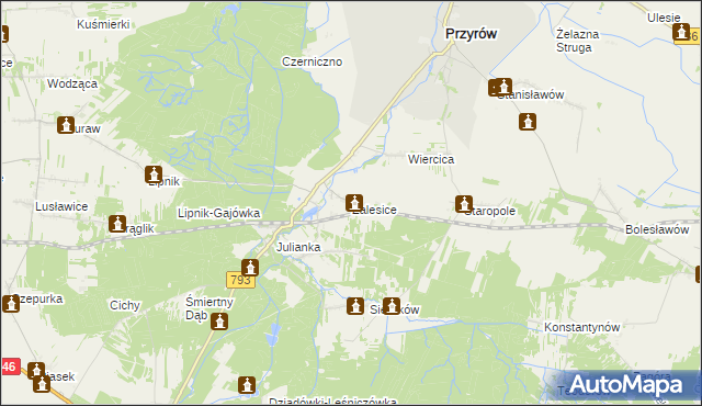 mapa Zalesice gmina Przyrów, Zalesice gmina Przyrów na mapie Targeo