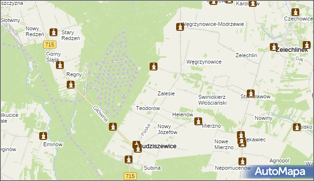 mapa Zalesie gmina Budziszewice, Zalesie gmina Budziszewice na mapie Targeo