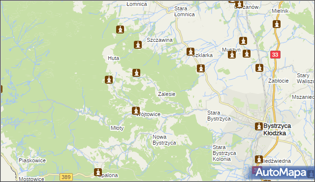 mapa Zalesie gmina Bystrzyca Kłodzka, Zalesie gmina Bystrzyca Kłodzka na mapie Targeo