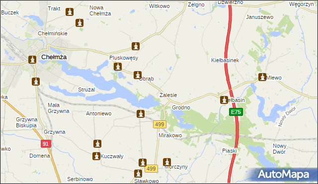 mapa Zalesie gmina Chełmża, Zalesie gmina Chełmża na mapie Targeo