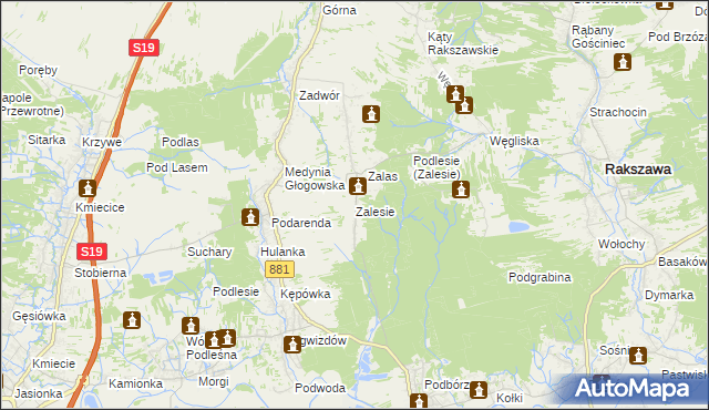 mapa Zalesie gmina Czarna, Zalesie gmina Czarna na mapie Targeo