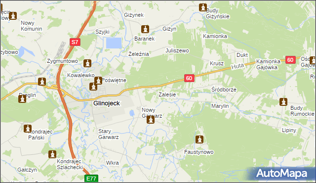 mapa Zalesie gmina Glinojeck, Zalesie gmina Glinojeck na mapie Targeo
