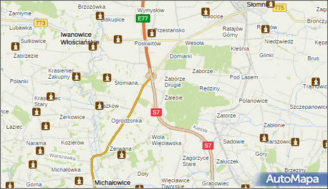 mapa Zalesie gmina Iwanowice, Zalesie gmina Iwanowice na mapie Targeo