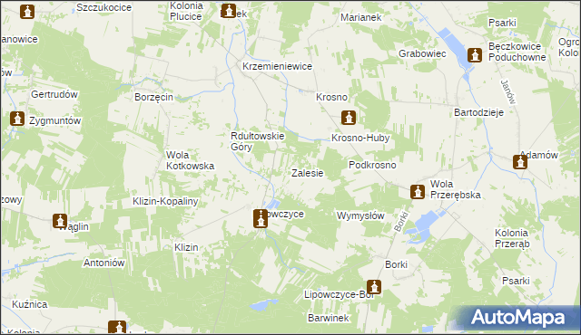 mapa Zalesie gmina Kodrąb, Zalesie gmina Kodrąb na mapie Targeo