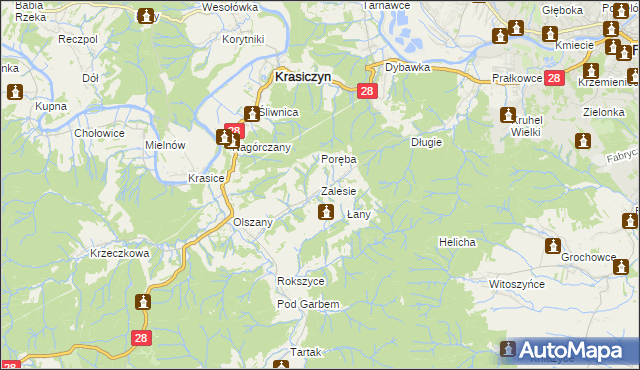 mapa Zalesie gmina Krasiczyn, Zalesie gmina Krasiczyn na mapie Targeo