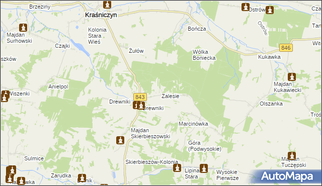 mapa Zalesie gmina Kraśniczyn, Zalesie gmina Kraśniczyn na mapie Targeo