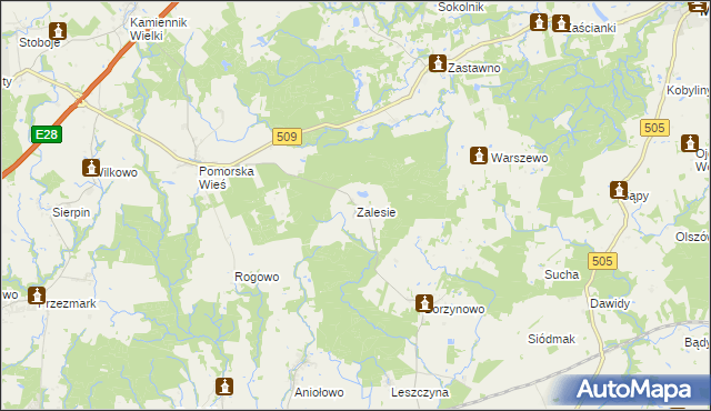 mapa Zalesie gmina Milejewo, Zalesie gmina Milejewo na mapie Targeo