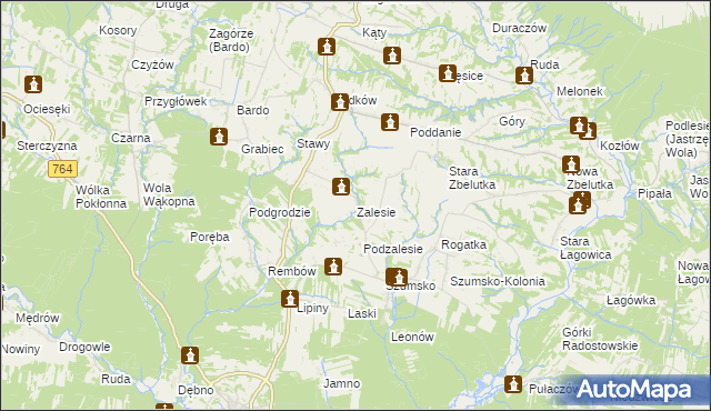 mapa Zalesie gmina Raków, Zalesie gmina Raków na mapie Targeo