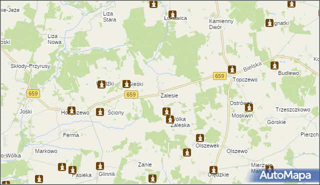 mapa Zalesie gmina Wyszki, Zalesie gmina Wyszki na mapie Targeo