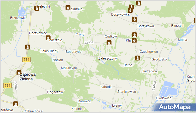 mapa Zaleszczyny gmina Dąbrowa Zielona, Zaleszczyny gmina Dąbrowa Zielona na mapie Targeo