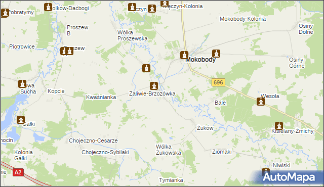 mapa Zaliwie-Piegawki, Zaliwie-Piegawki na mapie Targeo