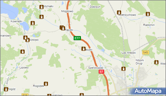 mapa Załuski gmina Nidzica, Załuski gmina Nidzica na mapie Targeo