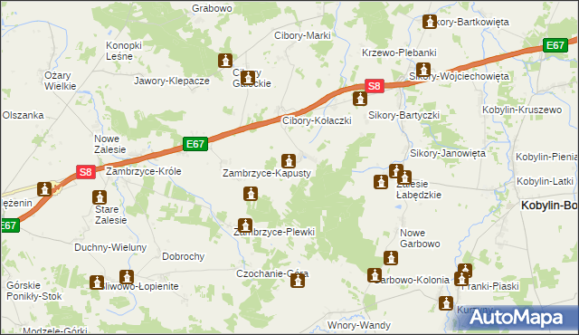 mapa Zambrzyce-Jankowo, Zambrzyce-Jankowo na mapie Targeo