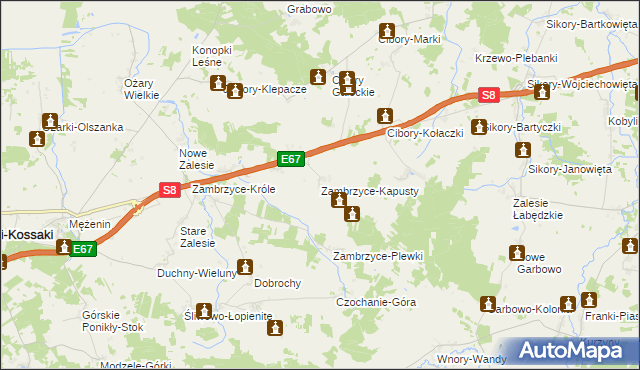 mapa Zambrzyce-Kapusty, Zambrzyce-Kapusty na mapie Targeo