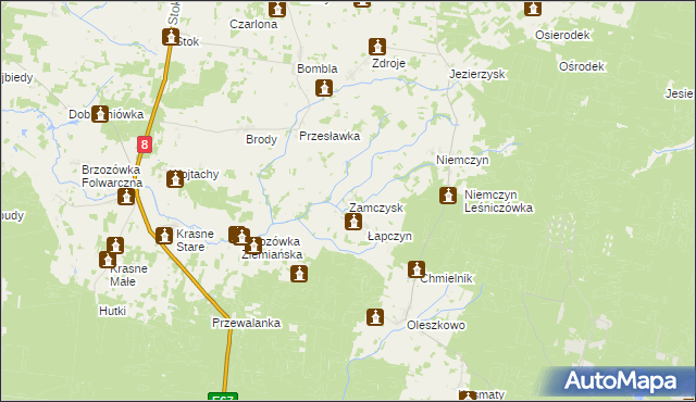 mapa Zamczysk gmina Czarna Białostocka, Zamczysk gmina Czarna Białostocka na mapie Targeo