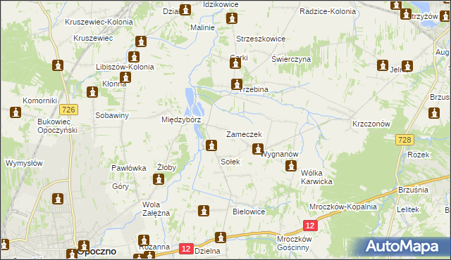 mapa Zameczek gmina Opoczno, Zameczek gmina Opoczno na mapie Targeo