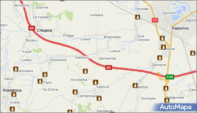 mapa Zamiechów, Zamiechów na mapie Targeo