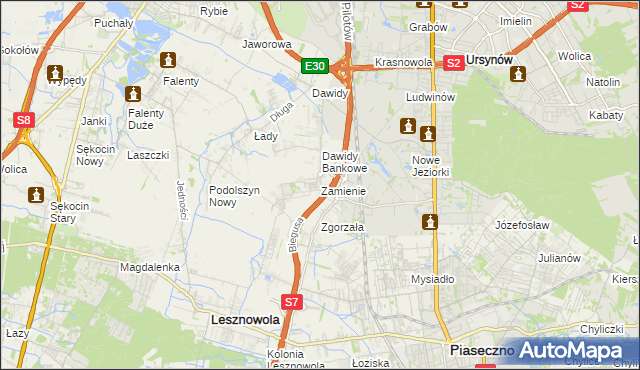 mapa Zamienie gmina Lesznowola, Zamienie gmina Lesznowola na mapie Targeo