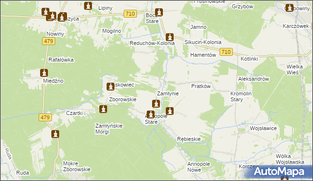 mapa Zamłynie gmina Zduńska Wola, Zamłynie gmina Zduńska Wola na mapie Targeo