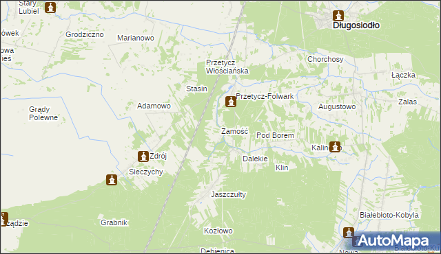 mapa Zamość gmina Długosiodło, Zamość gmina Długosiodło na mapie Targeo