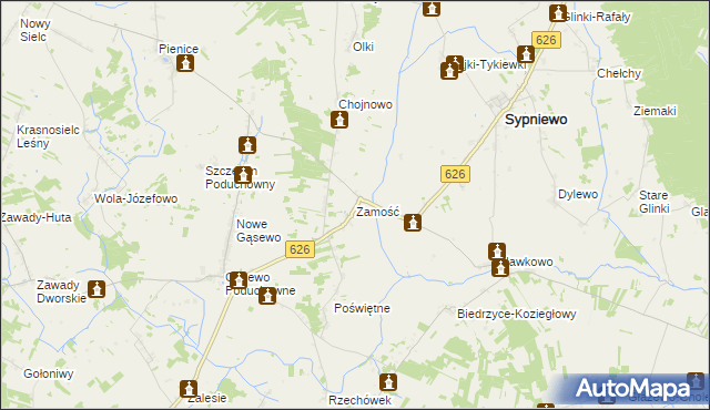 mapa Zamość gmina Sypniewo, Zamość gmina Sypniewo na mapie Targeo