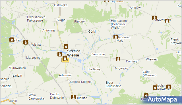 mapa Zamoście gmina Strzelce Wielkie, Zamoście gmina Strzelce Wielkie na mapie Targeo