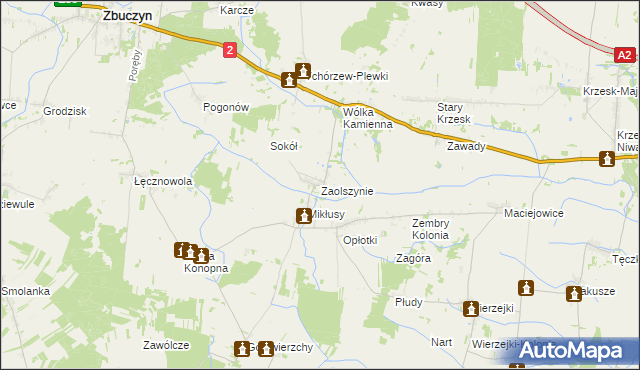 mapa Zaolszynie gmina Trzebieszów, Zaolszynie gmina Trzebieszów na mapie Targeo