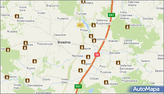 mapa Zapole gmina Brzeźnio, Zapole gmina Brzeźnio na mapie Targeo