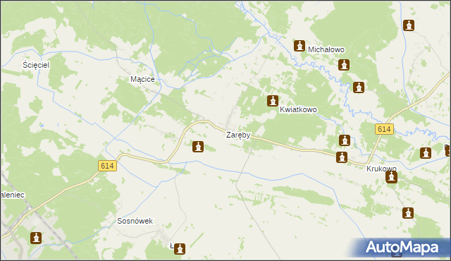 mapa Zaręby gmina Chorzele, Zaręby gmina Chorzele na mapie Targeo