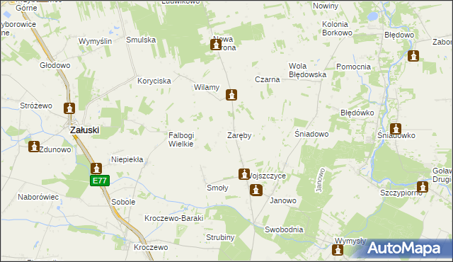 mapa Zaręby gmina Zakroczym, Zaręby gmina Zakroczym na mapie Targeo