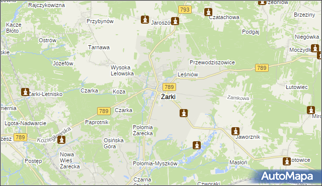 mapa Żarki powiat myszkowski, Żarki powiat myszkowski na mapie Targeo