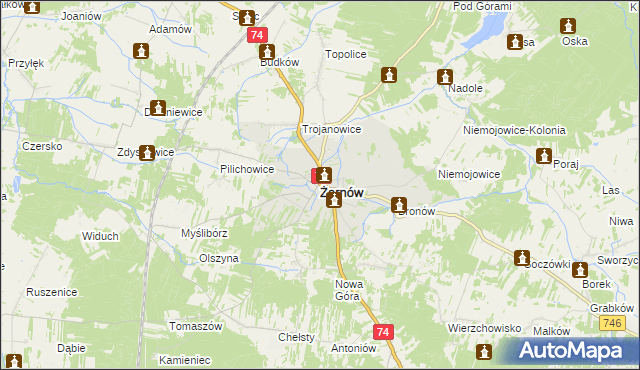 mapa Żarnów powiat opoczyński, Żarnów powiat opoczyński na mapie Targeo