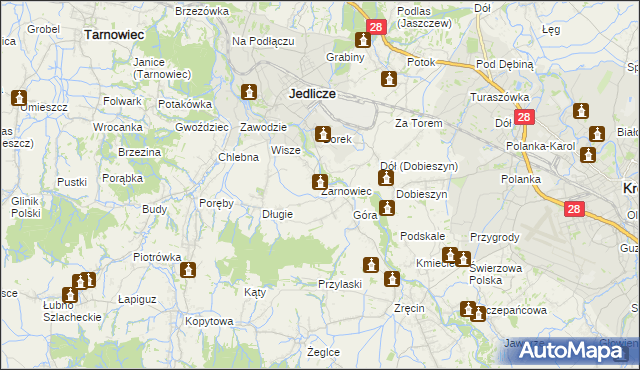 mapa Żarnowiec gmina Jedlicze, Żarnowiec gmina Jedlicze na mapie Targeo