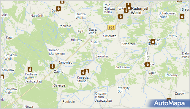 mapa Żarówka gmina Radomyśl Wielki, Żarówka gmina Radomyśl Wielki na mapie Targeo